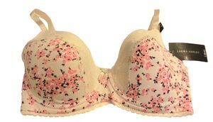 Laura Ashley Bra Size 38D Floral Lace Underwire Pink Beige Underwire New